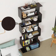 Lukzer 6-Layer S-Shaped Ladder Engineered Wood Open Bookshelf Rack (MR-002, Wenge)
