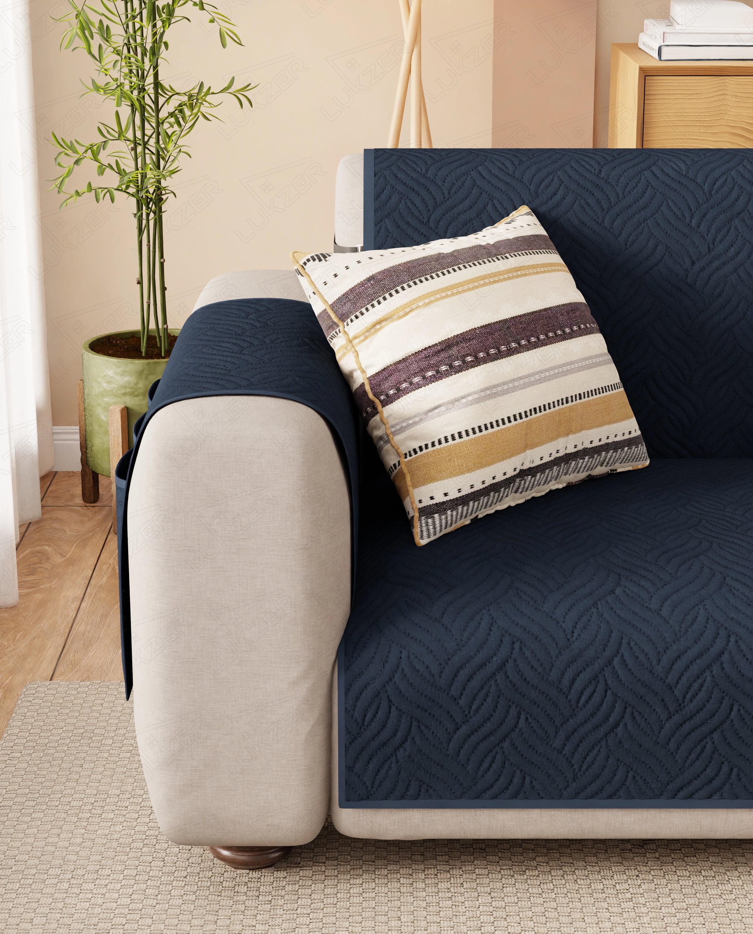 Lukzer Reversible Quilted Sofa Mat with Arms Aqua Weave Blue (SC-215-01)