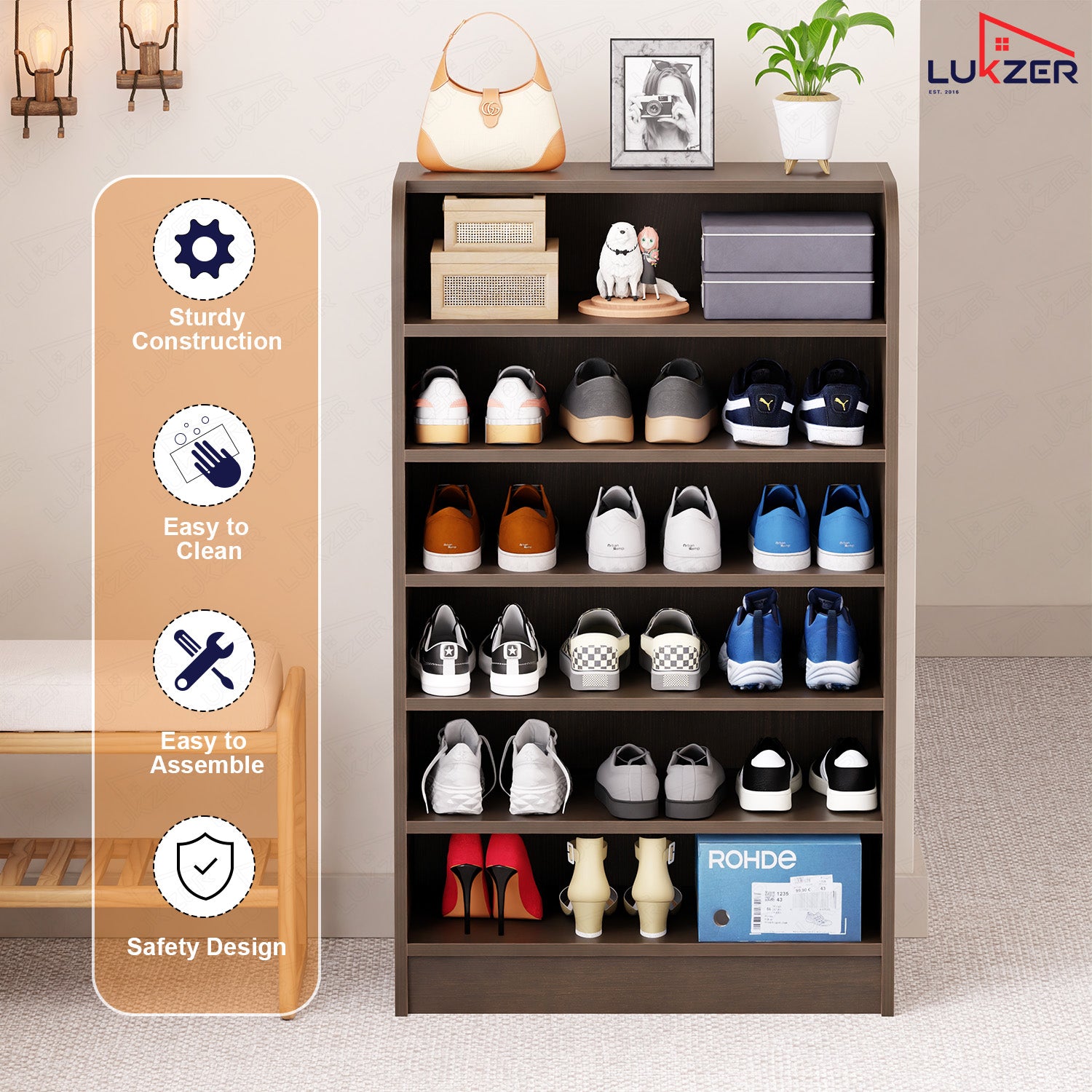 Lukzer Heavy-Duty 6 Layer Open Shoe Organizer Rack Stand (SR-005/Wenge)