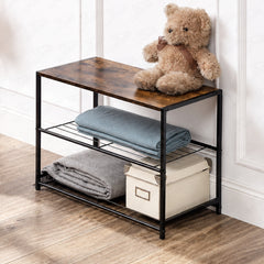 Lukzer 3-Tier Shoe Rack with Wooden Shelf & Metal Shoe Organizer