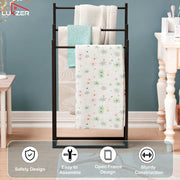 Lukzer Freestanding Sturdy Metal 3-Bar Towel Hanging Stand (MGS-007/Black)