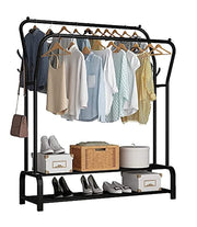 Lukzer Metal Cloth Stand with 2 Hanging Rods & Dual Storage Shelves (MGS-003/Black)