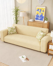 Lukzer Pastel Shades Textured Sofa Cover - Yellow Curved Diamond (SC-087-01)