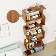 Lukzer 6-Layer S-Shaped Ladder Engineered Wood Open Bookshelf Rack (MR-002, Oak Brown)