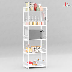 Lukzer 5-Tier Multipurpose Metal & Wood Kitchen Storage Rack (MKR-005/White & White)