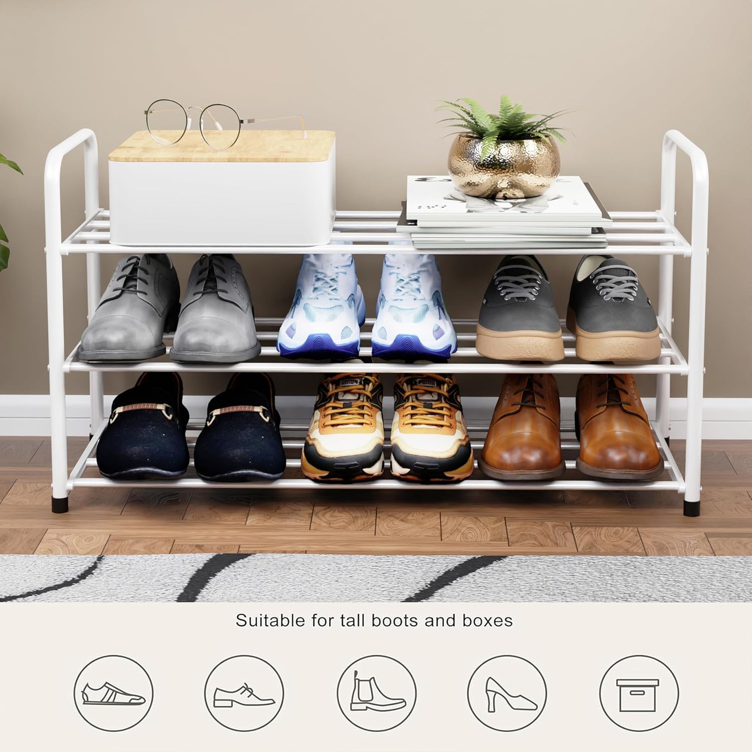 Lukzer Metal Shoe Rack & Open Display Shelf – Durable Storage Organizer