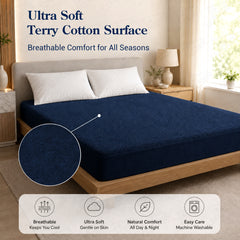 Lukzer Terry Cotton Waterproof Mattress Protector  Blue (MTP-BL-001)