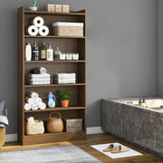 Lukzer 6-Layer Engineered Wood Bookshelf & Open Display Rack – Multi-Purpose Organizer (White, Light Oak & Oak Brown) | MR-007, 136x24x71cm