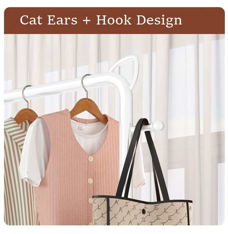 Multi-Functional Cloth Rack Stand with Bottom Shelves &amp; Wheels | (Cat Ear Design/148x120x38cms)