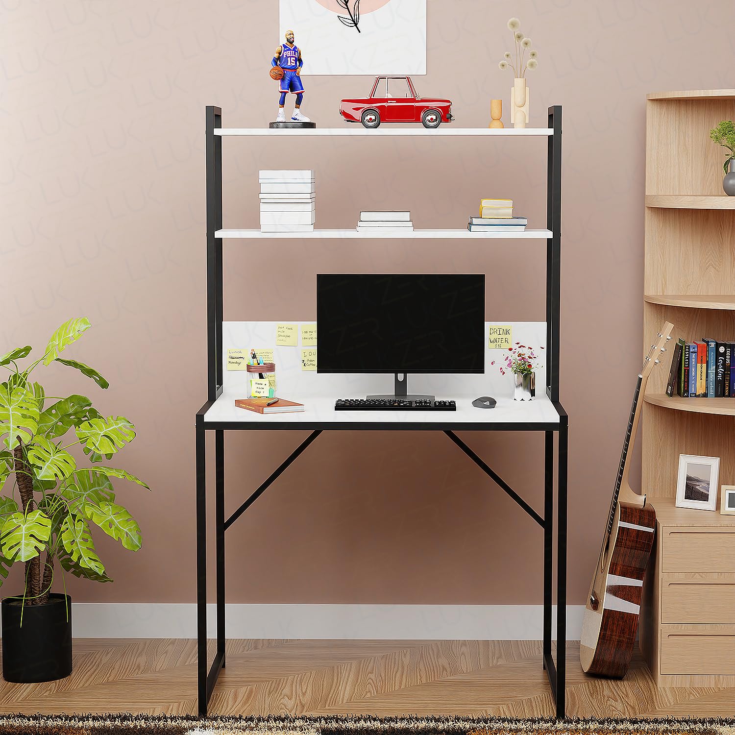 Metal &amp; Wood Computer Desk with 3 Shelves | (MST-006)