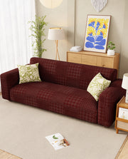 Lukzer Pastel Shades Textured Sofa Cover - Deep Maroon Square Knit (SC-179-01)