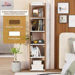 Lukzer Dual Tone Engineered Wood 5-Layer Bookshelf Easy to Assemble (MR-013/White & Oak Brown)