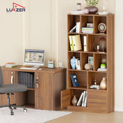 Lukzer 12 Open Cube Bookcase with Push Latch Doors & 2 Bottom Shelf (MR-033/Oak Brown)