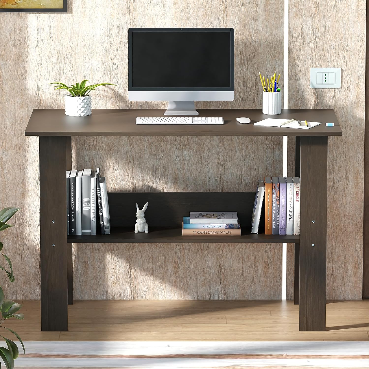 Lukzer Modern Computer Desk with Bookshelf Study Table Made with Engineered Wood (ST-005/Wenge)