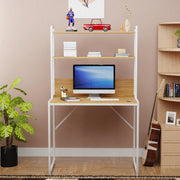 Lukzer 3-Layer Metal & Wooden Computer Desk & Study Table with Bookshelf (MST-006/White)