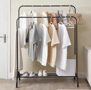 Lukzer Metal Cloth Stand with 2 Hanging Rods & Storage Shelf (MGS-002/Black)