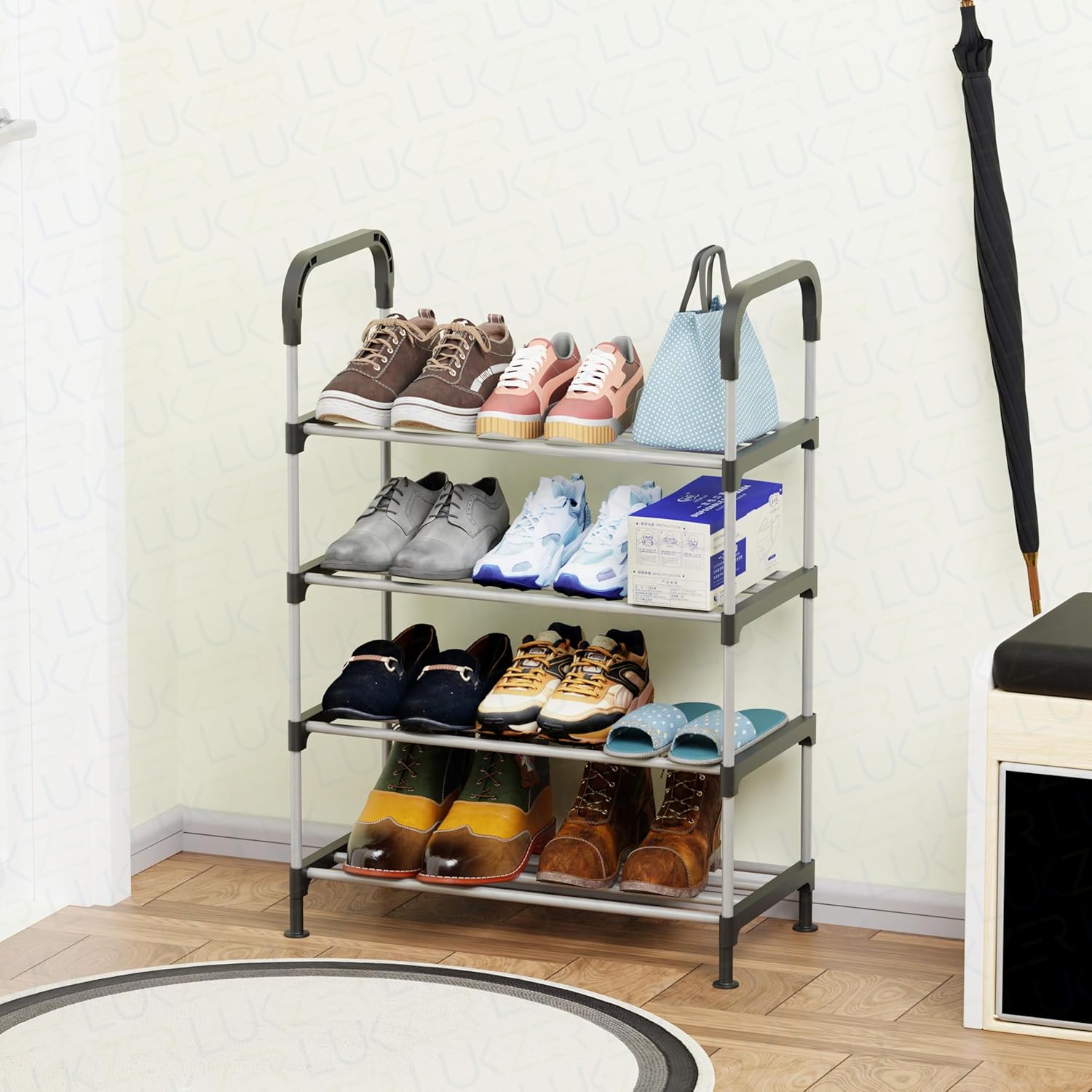 Lukzer Dual-Material Shoe Rack – Silver & Black, 3/4/5/6-Layer Storage Organizer