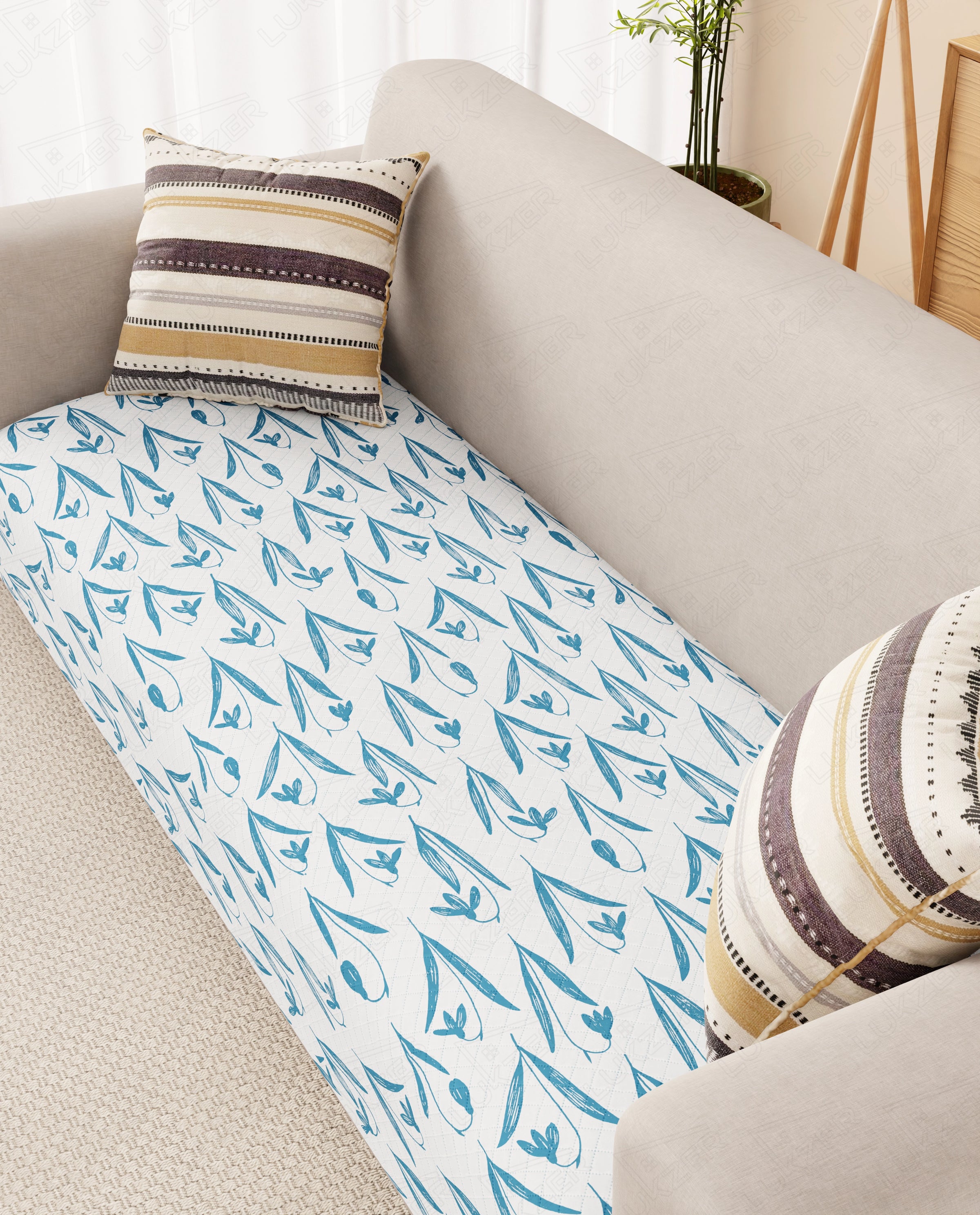 Lukzer Quilted Waterproof Sofa Mat   Bluebell (SC-186-01)