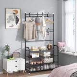 Lukzer Space-Saving Metal Garment Stand with 8 Hangers & 5-Tier Storage – Black/White (170x80x26cm)