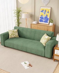 Lukzer Pastel Shades Textured Sofa Cover - Green Dotted Stripe (SC-066-01)