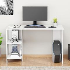 Lukzer Engineered Wood Study & Computer Table Office Desk with Bookshelf (ST-007/ White)