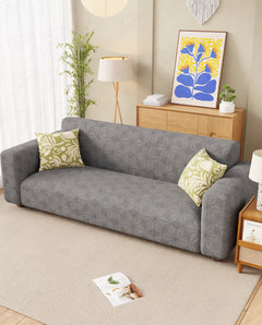Lukzer Pastel Shades Textured Sofa Cover - Dark Grey Starlight Grid (SC-140-01)