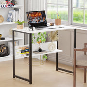Lukzer Engineered Wood Office & Study Table with Open Bookshelf & Storage Organiser (MST-004/White)
