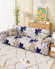 Lukzer Polyester Sofa Cover White Leaf Print (SC-017-01)