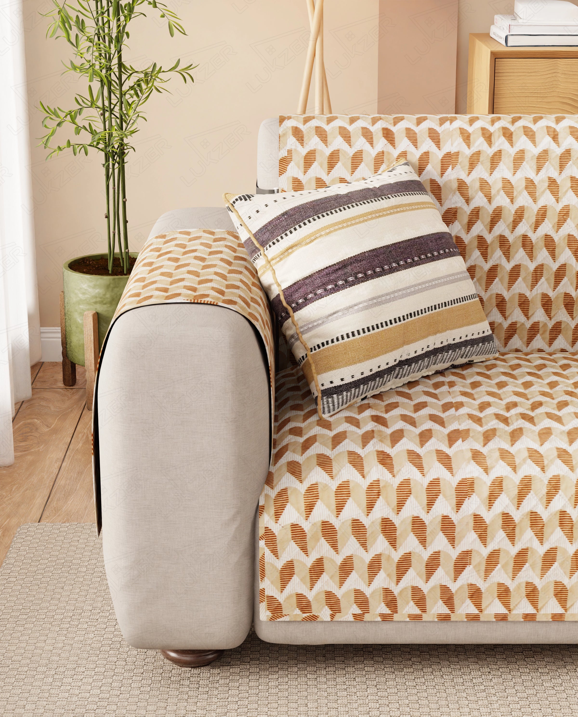 Lukzer Reversible Quilted Sofa Mat with Arms Rhythmic Arcs (SC-181-01/A)