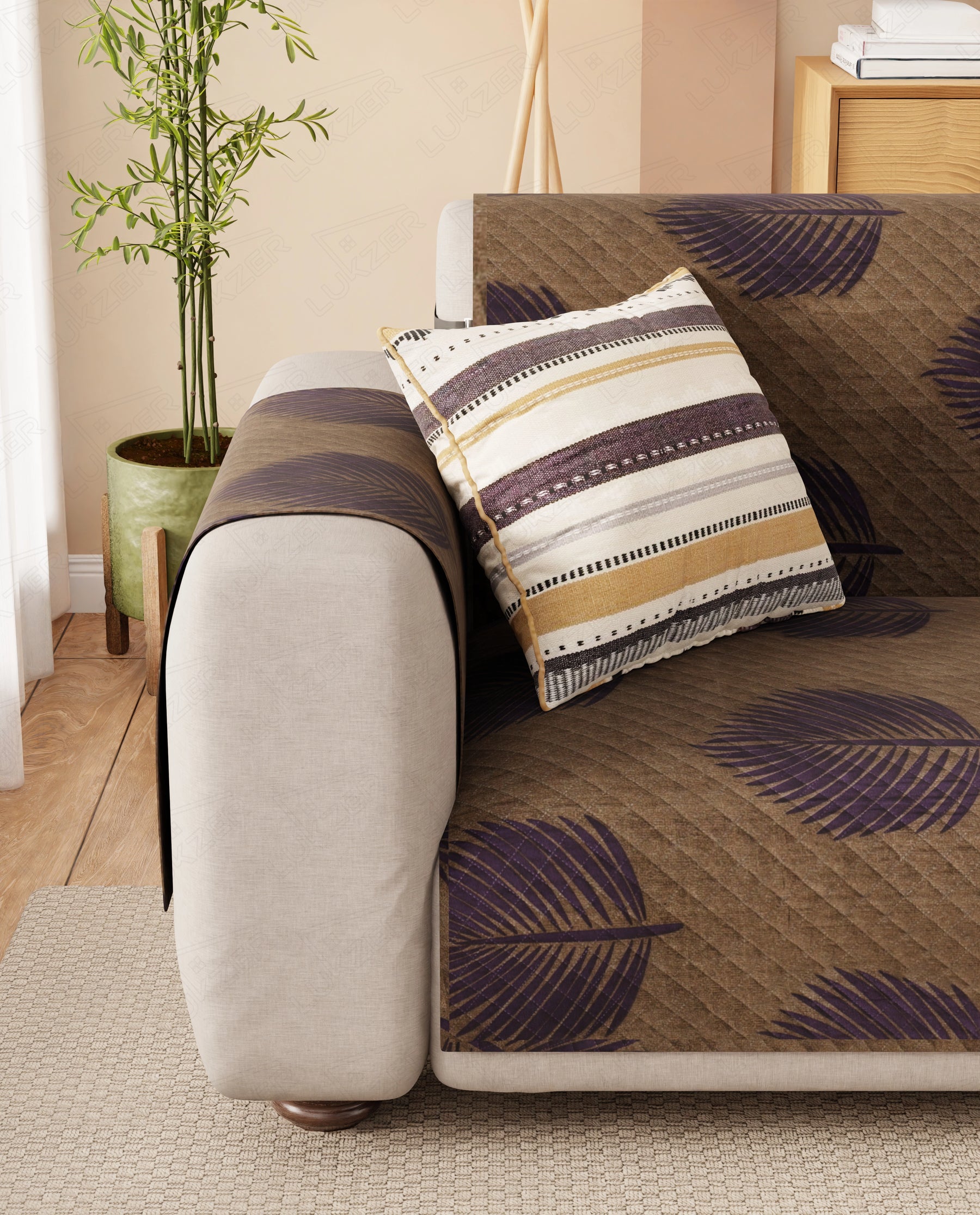 Lukzer Reversible Quilted Sofa Mat with Arms Sapphire Bloom (SC-182-01/A)