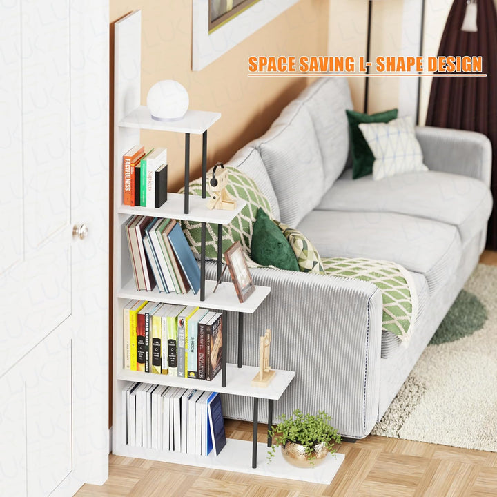 Lukzer 5-Tier L-Shaped Modern Step Design Storage & Display Unit (MRM-015/White)