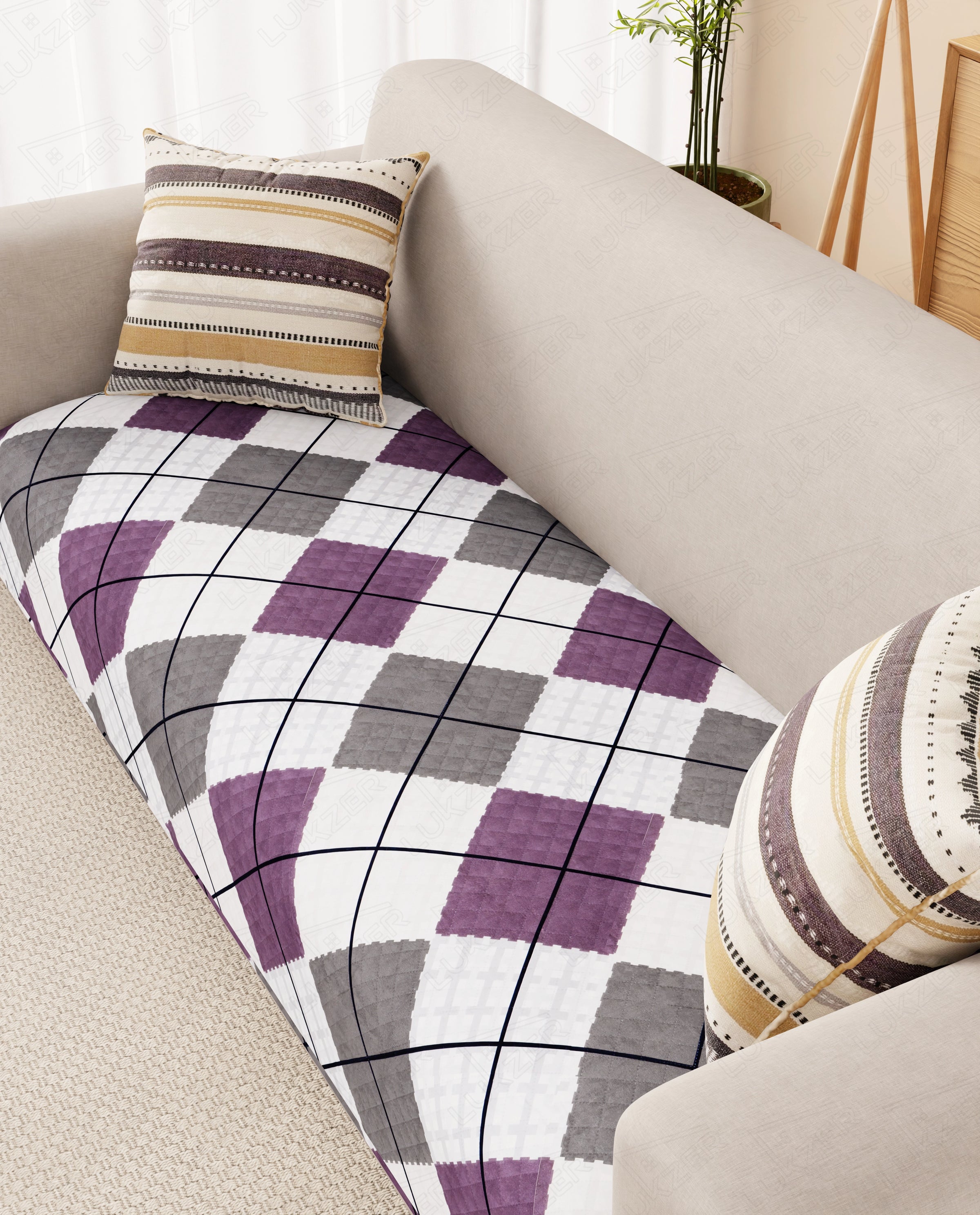 Lukzer Quilted Waterproof Sofa Mat  Multi Box Grid (SC-187-01)