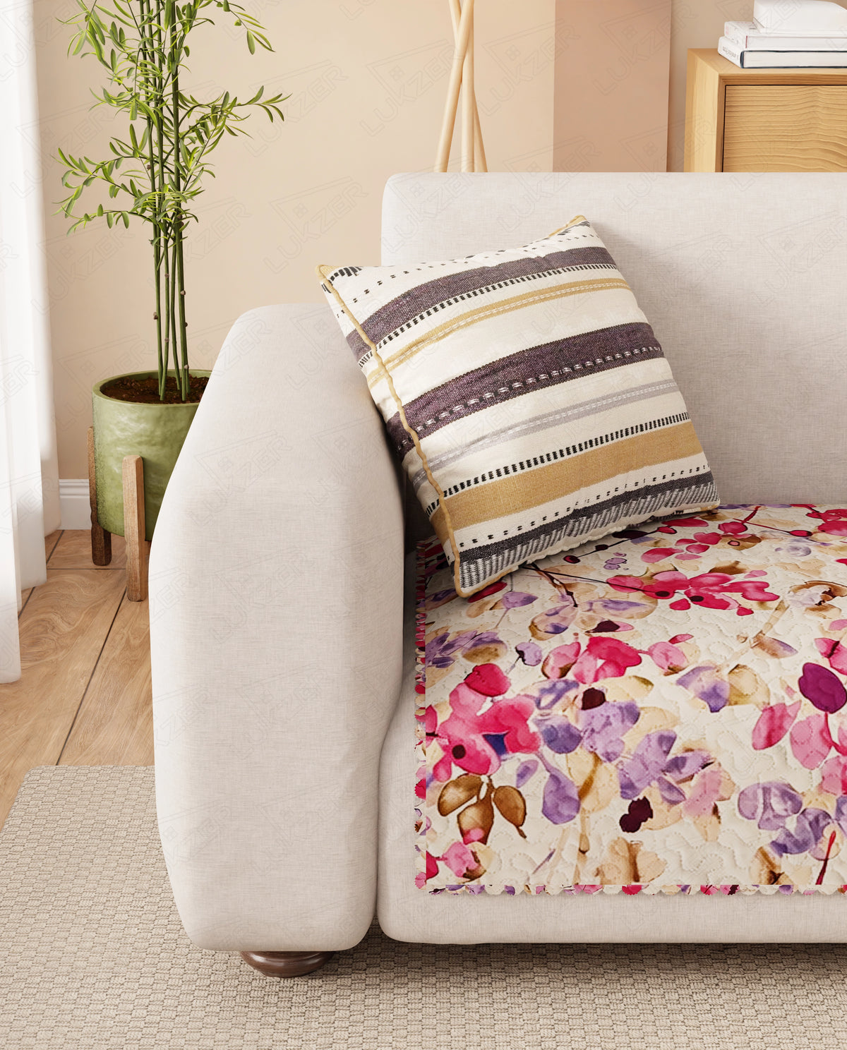 Lukzer Quilted Reversible Royal Petals Sofa Mat with WaveEdge Ultrasonic Cut (ONLY SEAT COVER) - SC-219-01WE