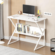 Lukzer Modern Engineered Wood Computer Desk with Bookshelf White Top & White Frame (MST-001)