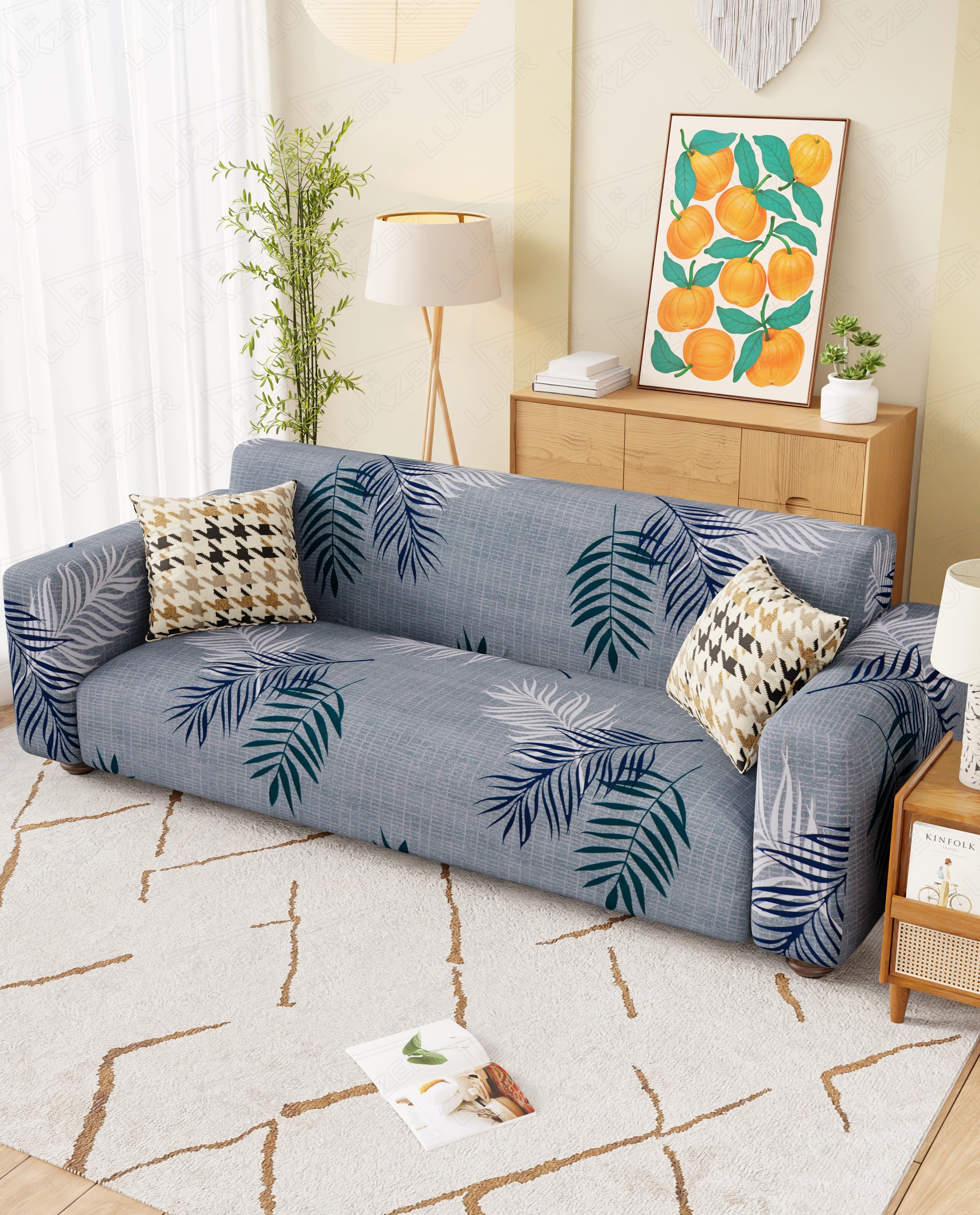 Lukzer Polyester Sofa Cover - Dark Grey with Print (SC-004-01)