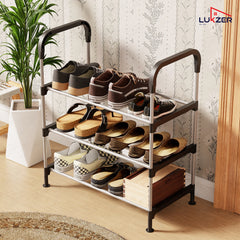 Lukzer 3-Tier Metal & Plastic Space-Saving Shoe Organizer Rack (MSR-003/Silver)