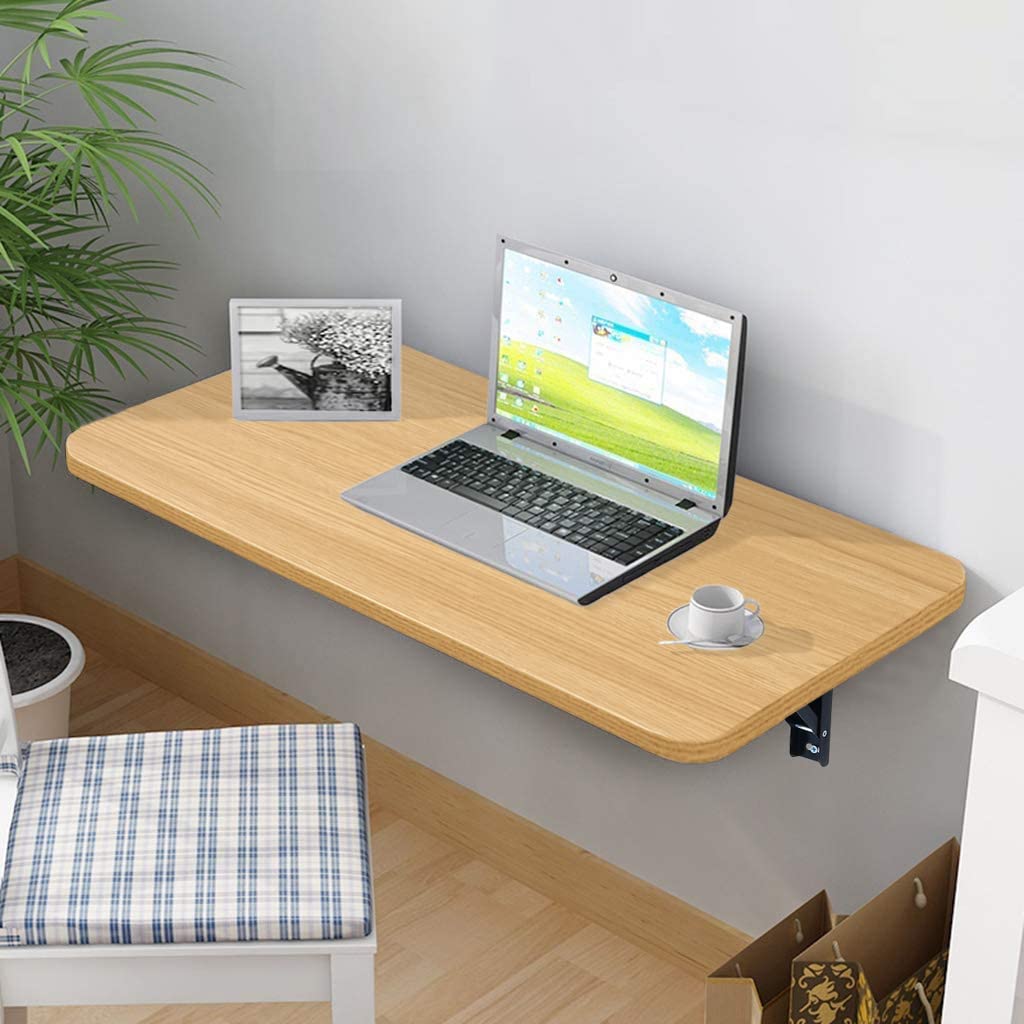 Lukzer Multi-purpose Engineered Wood Wall Mounted Foldable Rack Table (MT-002/Light Oak)