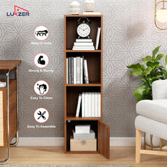 Lukzer 4 Layer Engineered Wood Storage Cabinet with Open Display Rack (MR-023/Oak Brown)