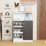 Lukzer 4-Tier Engineered Wood Shoe Organizer Rack Shelf with Door (SR-003/White)