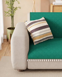Lukzer 2 Seater Quilted Sofa Cover Mat with Tassels - Forest Green - SC-200-02T