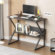 Lukzer Modern Engineered Wood Computer Desk with Bookshelf Black Top & Black Frame (MST-001)