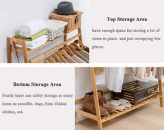 Lukzer Bamboo Garment Stand with Top & Bottom Shelves (CH-498)