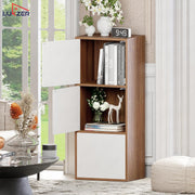 Lukzer 3-Tier Engineered Wood Cabinet Bookshelf Organizer with Magnetic Doors (MR-017/Oak Brown)