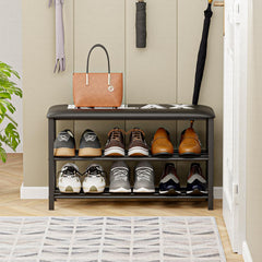 Lukzer 2-Layer Shoe Rack with Bench – Relax Printed Design, Sturdy Storage Organizer
