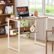 Lukzer Engineered Wood Office & Study Table with Open Bookshelf & Organiser (MST-004/Oak Brown)