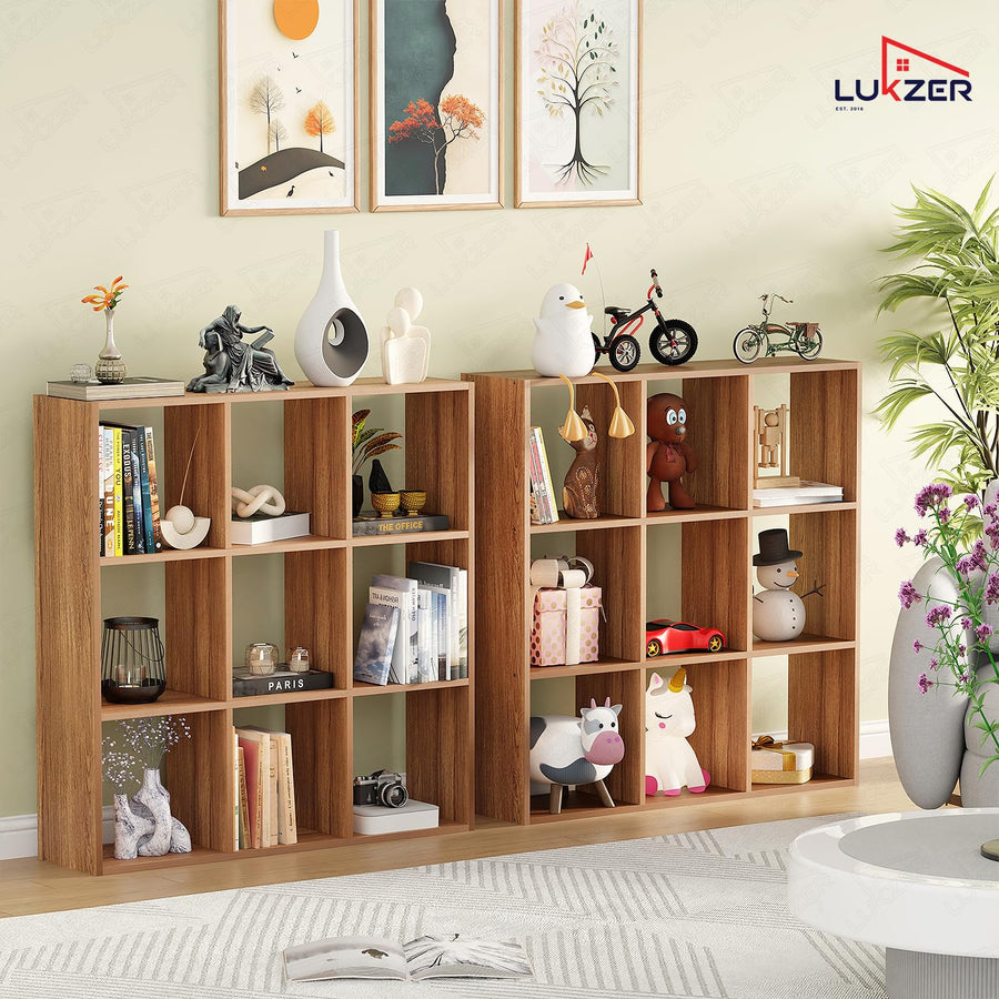 Lukzer Engineered Wood 9-Cube Multipurpose Open Storage Organizer (MR-012/Oak Brown)
