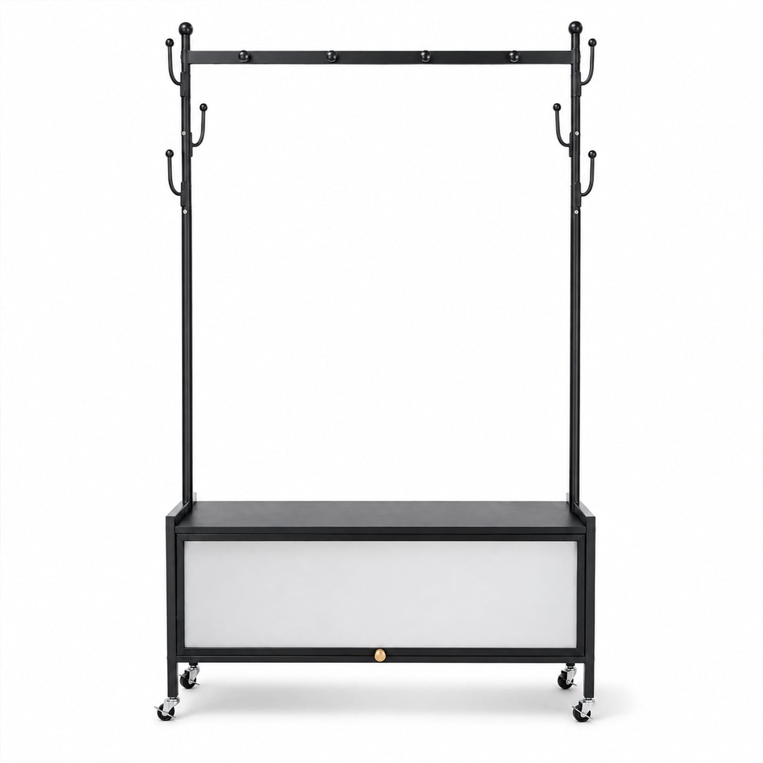 Lukzer Metal Garment Rack with Dust-Proof Storage Shelf & Multiple Hooks (Black)
