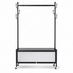 Lukzer Metal Garment Rack with Dust-Proof Storage Shelf & Multiple Hooks (Black)