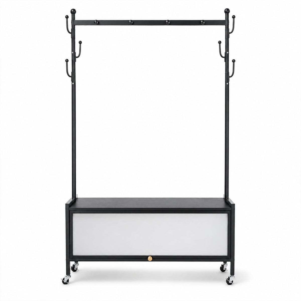 Lukzer Metal Garment Rack with Dust-Proof Storage Shelf & Multiple Hooks (Black)