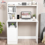 Lukzer Engineered Wood Office Desk & Study Table with Bookshelf & Cabinet (ST-009/White)